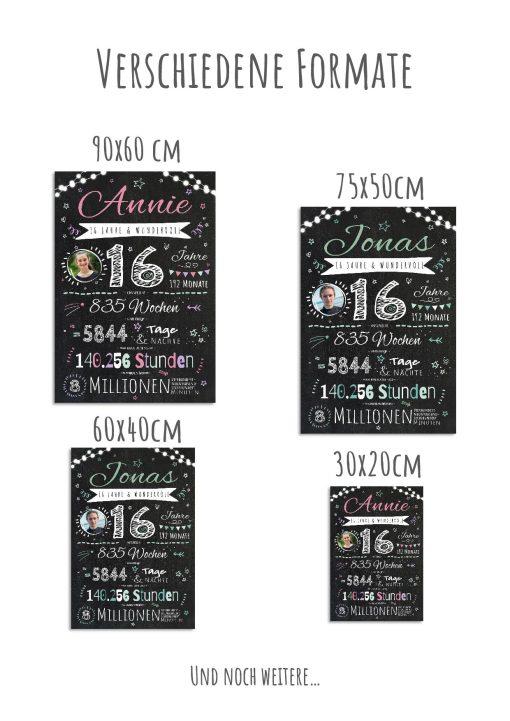 Meilensteintafel Chalkboard Geschenk 16. Geburtstag Personalisiert Teenager Junge Mädchen Geburtstagstafel Happy Lights11