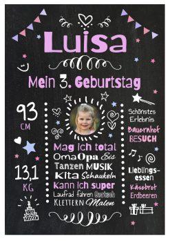 Meilensteintafel Chalkboard Geschenk 3. Geburtstag Personalisiert Geburtstagstafel Mädchen Junge 2