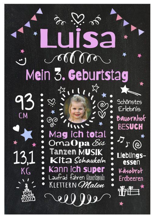 Meilensteintafel Chalkboard Geschenk 3. Geburtstag Personalisiert Geburtstagstafel Mädchen Junge 2