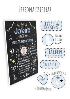Meilensteintafel Chalkboard Geschenk 3. Geburtstag Personalisiert Geburtstagstafel Mädchen Junge08