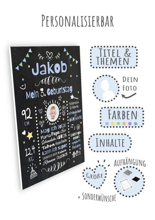 Meilensteintafel Chalkboard Geschenk 3. Geburtstag Personalisiert Geburtstagstafel Mädchen Junge08