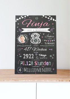 Meilensteintafel Chalkboard Geschenk 8. Geburtstag Personalisiert Junge Mädchen Geburtstagstafel Happy Lights05