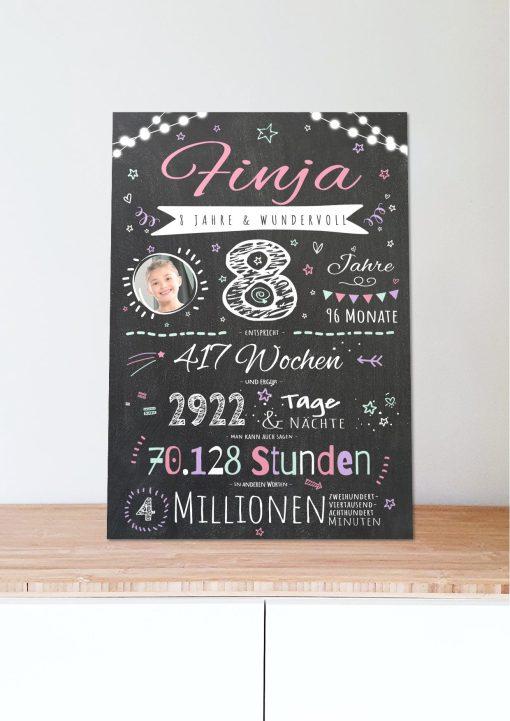 Meilensteintafel Chalkboard Geschenk 8. Geburtstag Personalisiert Junge Mädchen Geburtstagstafel Happy Lights05