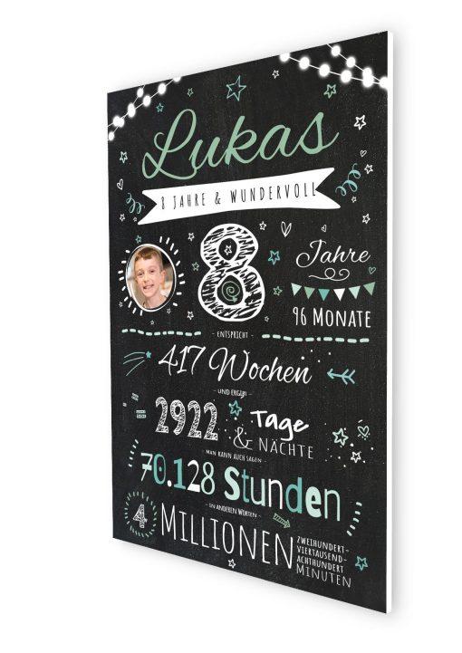 Meilensteintafel Chalkboard Geschenk 8. Geburtstag Personalisiert Junge Mädchen Geburtstagstafel Happy Lights06