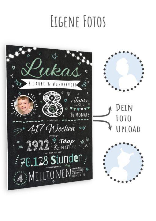 Meilensteintafel Chalkboard Geschenk 8. Geburtstag Personalisiert Junge Mädchen Geburtstagstafel Happy Lights10