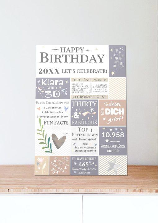 Meilensteintafel Chalkboard Geschenk 30. Geburtstag Personalisiert Geburtstagstafel Frau Mann Pastell06