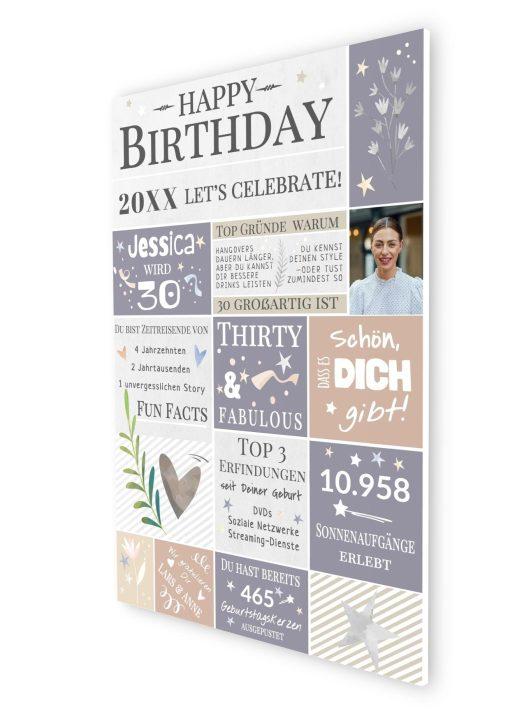 Meilensteintafel Chalkboard Geschenk 30. Geburtstag Personalisiert Geburtstagstafel Frau Mann Pastell07