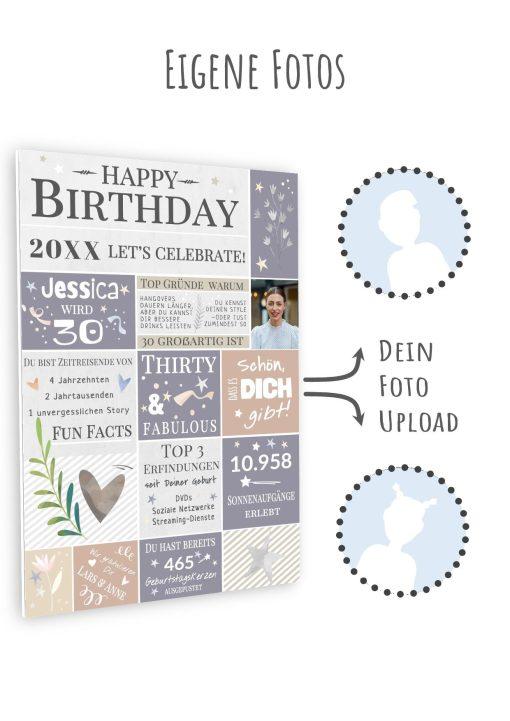 Meilensteintafel Chalkboard Geschenk 30. Geburtstag Personalisiert Geburtstagstafel Frau Mann Pastell11