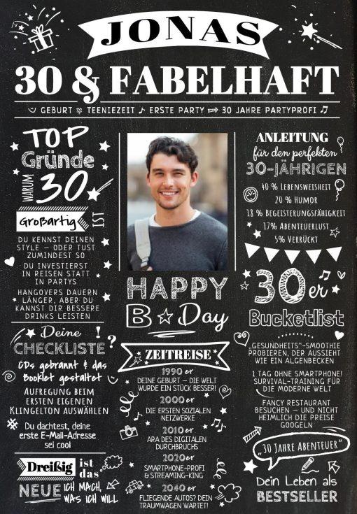 Meilensteintafel Chalkboard Geschenk 30. Geburtstag Personalisiert Zeitung Jahrgangsposter Geburtstagsposter Frau Mann Zeitreise Chalk 1