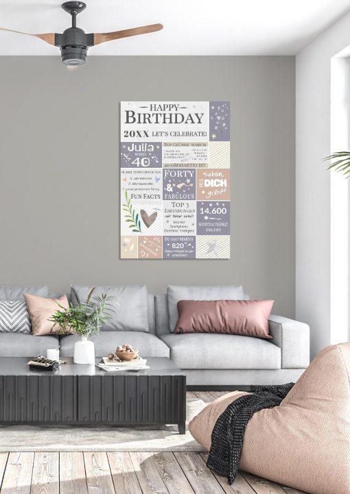 Meilensteintafel Chalkboard Geschenk 40. Geburtstag Personalisiert Geburtstagstafel Frau Mann Pastell03