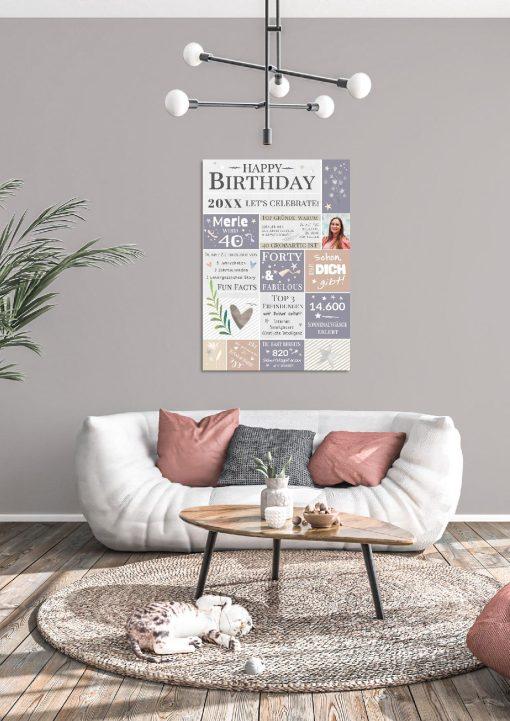 Meilensteintafel Chalkboard Geschenk 40. Geburtstag Personalisiert Geburtstagstafel Frau Mann Pastell04