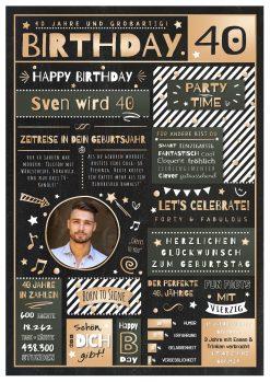 Meilensteintafel Chalkboard Geschenk 40. Geburtstag Personalisiert Geburtstagstafel Mann Frau Eleganz 2