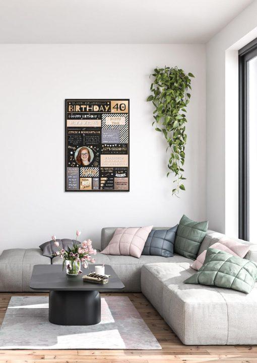 Meilensteintafel Chalkboard Geschenk 40. Geburtstag Personalisiert Geburtstagstafel Mann Frau Eleganz Rose01