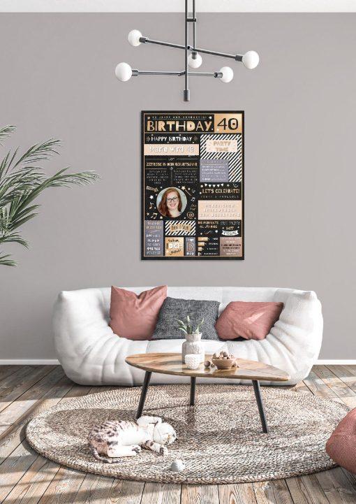 Meilensteintafel Chalkboard Geschenk 40. Geburtstag Personalisiert Geburtstagstafel Mann Frau Eleganz Rose04