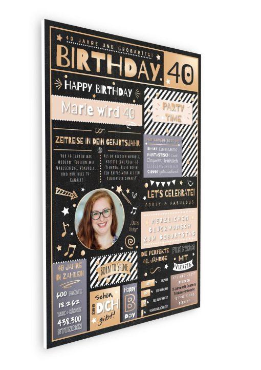 Meilensteintafel Chalkboard Geschenk 40. Geburtstag Personalisiert Geburtstagstafel Mann Frau Eleganz Rose08