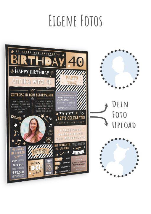 Meilensteintafel Chalkboard Geschenk 40. Geburtstag Personalisiert Geburtstagstafel Mann Frau Eleganz Rose11