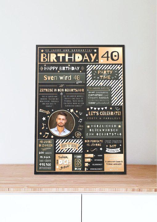 Meilensteintafel Chalkboard Geschenk 40. Geburtstag Personalisiert Geburtstagstafel Mann Frau Eleganz06