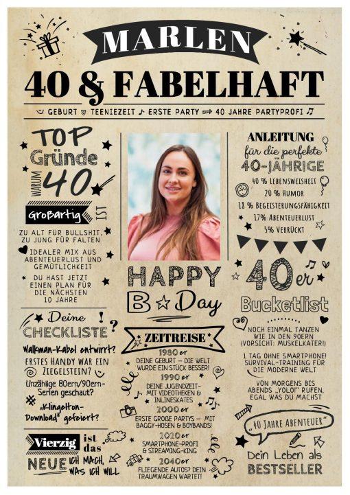 Meilensteintafel Chalkboard Geschenk 40. Geburtstag Personalisiert Zeitung Jahrgangsposter Geburtstagsposter Frau Mann Zeitreise