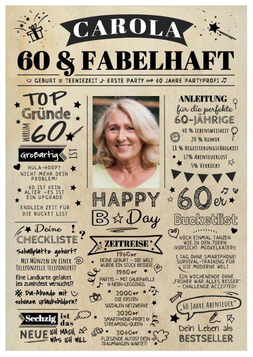Meilensteintafel Chalkboard Geschenk 60. Geburtstag Personalisiert Zeitung Jahrgangsposter Geburtstagsposter Frau Mann Zeitreise