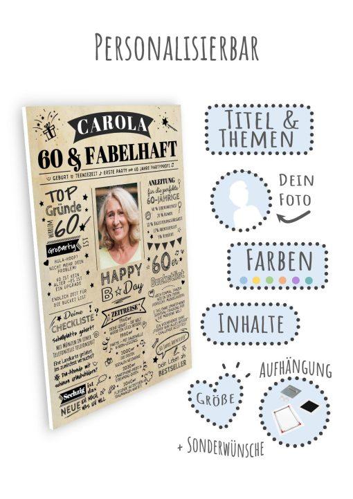 Meilensteintafel Chalkboard Geschenk 60. Geburtstag Personalisiert Zeitung Jahrgangsposter Geburtstagsposter Mann Frau Zeitreise09