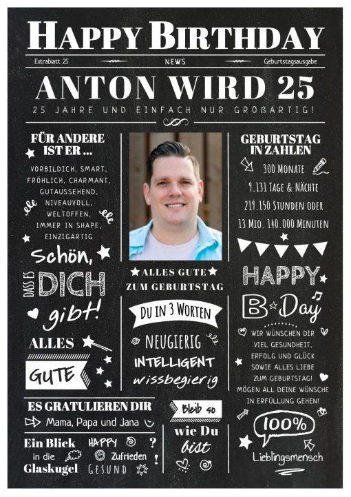 Meilensteintafel Chalkboard Geschenk 25. Geburtstag Zeitung Geburtstagsposter Jahrgangsposter Personalisiert Frau Mann Happy Birthday 1
