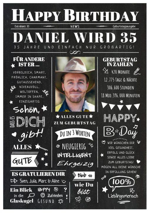 Meilensteintafel Chalkboard Geschenk 35. Geburtstag Zeitung Geburtstagsposter Jahrgangsposter Personalisiert Frau Mann Happy Birthday 1