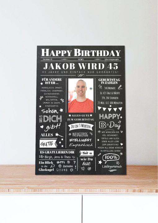 Meilensteintafel Chalkboard Geschenk 45. Geburtstag Zeitung Geburtstagsposter Jahrgangsposter Personalisiert Frau Mann Happy Birthday06