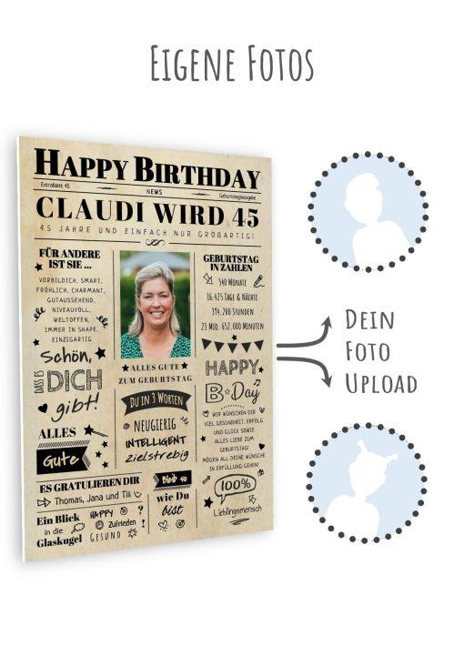 Meilensteintafel Chalkboard Geschenk 45. Geburtstag Zeitung Geburtstagsposter Jahrgangsposter Personalisiert Frau Mann Happy Birthday11