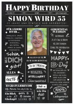 Meilensteintafel Chalkboard Geschenk 55. Geburtstag Zeitung Geburtstagsposter Jahrgangsposter Personalisiert Frau Mann Happy Birthday 0