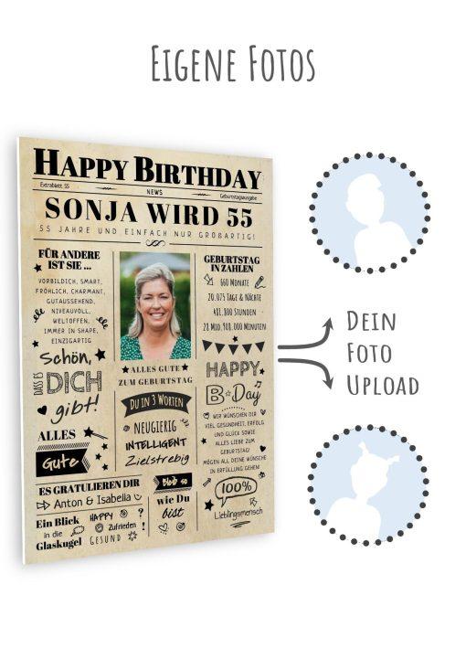 Meilensteintafel Chalkboard Geschenk 55. Geburtstag Zeitung Geburtstagsposter Jahrgangsposter Personalisiert Frau Mann Happy Birthday11
