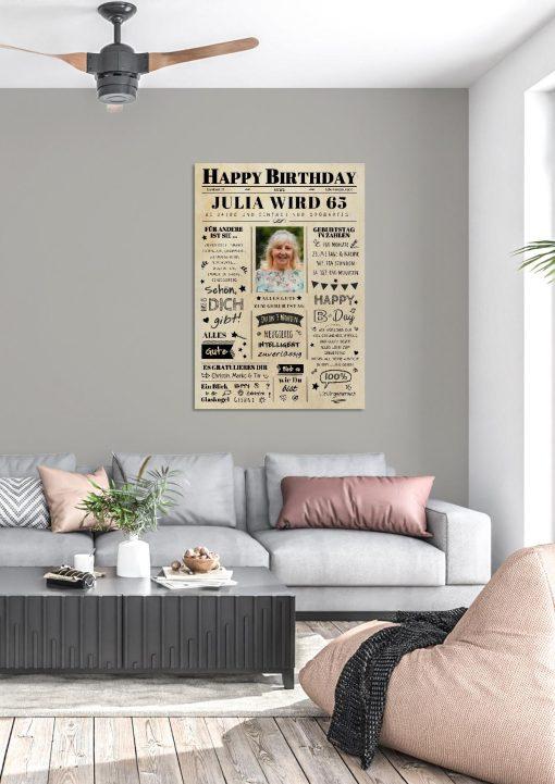 Meilensteintafel Chalkboard Geschenk 65. Geburtstag Zeitung Geburtstagsposter Jahrgangsposter Personalisiert Frau Mann Happy Birthday03