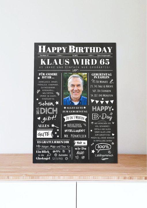 Meilensteintafel Chalkboard Geschenk 65. Geburtstag Zeitung Geburtstagsposter Jahrgangsposter Personalisiert Frau Mann Happy Birthday06