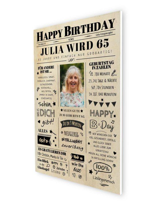 Meilensteintafel Chalkboard Geschenk 65. Geburtstag Zeitung Geburtstagsposter Jahrgangsposter Personalisiert Frau Mann Happy Birthday07