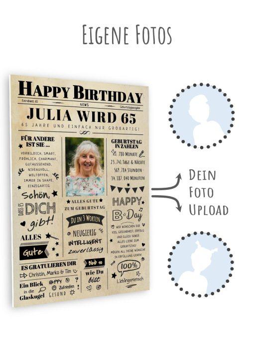 Meilensteintafel Chalkboard Geschenk 65. Geburtstag Zeitung Geburtstagsposter Jahrgangsposter Personalisiert Frau Mann Happy Birthday11