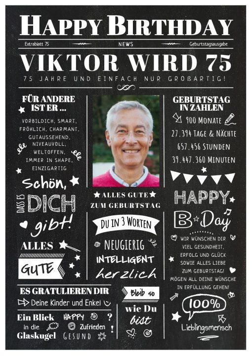 Meilensteintafel Chalkboard Geschenk 75. Geburtstag Zeitung Geburtstagsposter Jahrgangsposter Personalisiert Frau Mann Happy Birthday 3