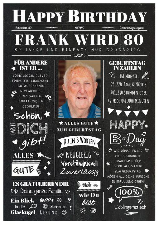 Meilensteintafel Chalkboard Geschenk 80. Geburtstag Zeitung Geburtstagsposter Jahrgangsposter Personalisiert Frau Mann Happy Birthday 1