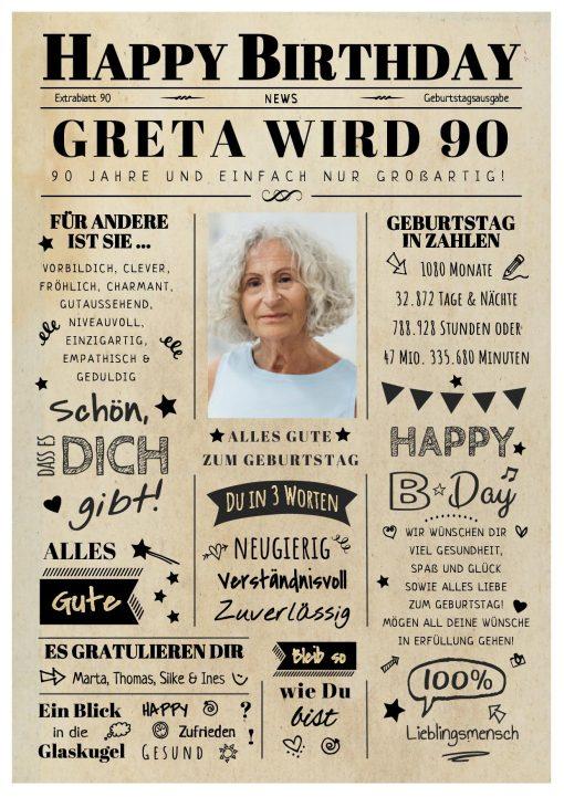 Meilensteintafel Chalkboard Geschenk 90. Geburtstag Zeitung Geburtstagsposter Jahrgangsposter Personalisiert Frau Mann Happy Birthday 2
