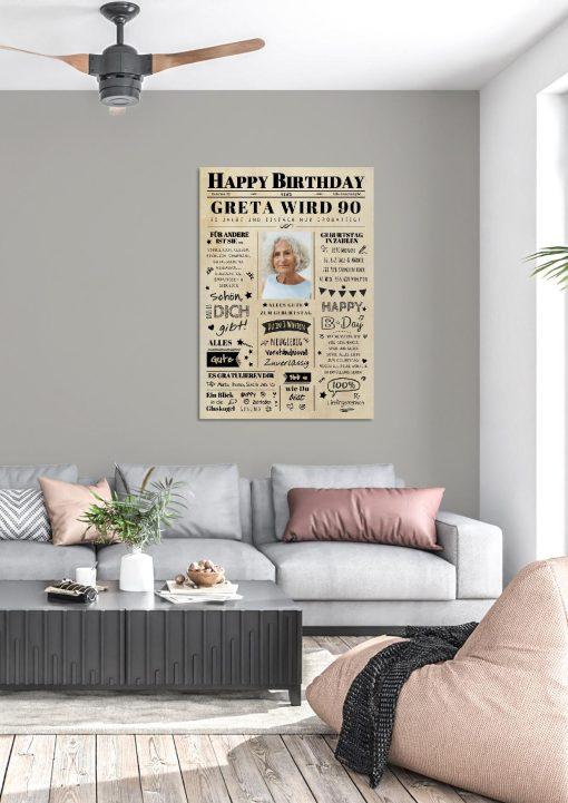 Meilensteintafel Chalkboard Geschenk 90. Geburtstag Zeitung Geburtstagsposter Jahrgangsposter Personalisiert Frau Mann Happy Birthday03