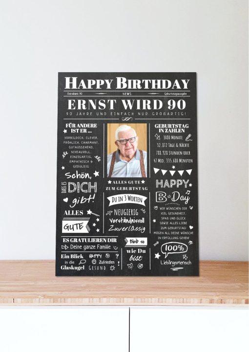 Meilensteintafel Chalkboard Geschenk 90. Geburtstag Zeitung Geburtstagsposter Jahrgangsposter Personalisiert Frau Mann Happy Birthday06
