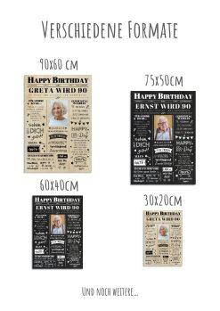 Meilensteintafel Chalkboard Geschenk 90. Geburtstag Zeitung Geburtstagsposter Jahrgangsposter Personalisiert Frau Mann Happy Birthday12