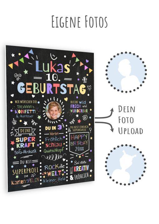 Meilensteintafel Chalkboard Geschenk 10. Geburtstag Personalisiert Geburtstagstafel Junge Mädchen Konfetti 010
