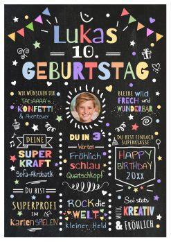 Meilensteintafel Chalkboard Geschenk 10. Geburtstag Personalisiert Geburtstagstafel Junge Mädchen Konfetti