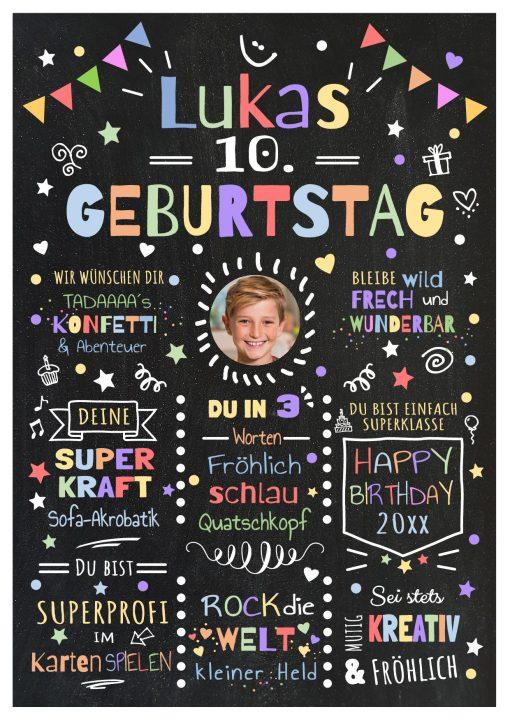 Meilensteintafel Chalkboard Geschenk 10. Geburtstag Personalisiert Geburtstagstafel Junge Mädchen Konfetti