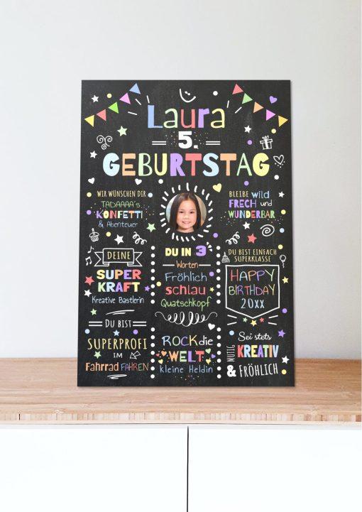 Meilensteintafel Chalkboard Geschenk 5. Geburtstag Personalisiert Geburtstagstafel Junge Mädchen Konfetti 005