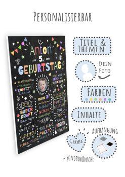 Meilensteintafel Chalkboard Geschenk 5. Geburtstag Personalisiert Geburtstagstafel Junge Mädchen Konfetti 008