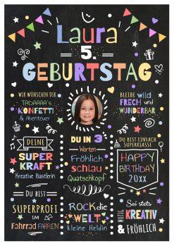 Meilensteintafel Chalkboard Geschenk 5. Geburtstag Personalisiert Geburtstagstafel Junge Mädchen Konfetti