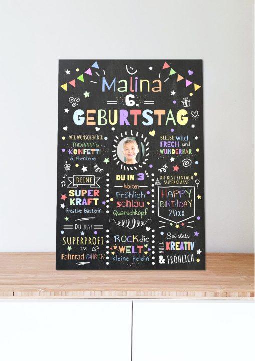 Meilensteintafel Chalkboard Geschenk 6. Geburtstag Personalisiert Geburtstagstafel Junge Mädchen Konfetti 005