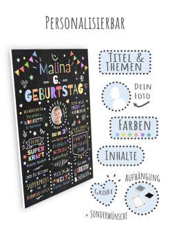 Meilensteintafel Chalkboard Geschenk 6. Geburtstag Personalisiert Geburtstagstafel Junge Mädchen Konfetti 008