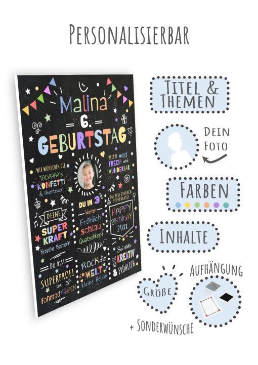 Meilensteintafel Chalkboard Geschenk 6. Geburtstag Personalisiert Geburtstagstafel Junge Mädchen Konfetti 008