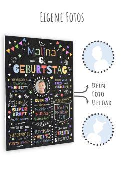 Meilensteintafel Chalkboard Geschenk 6. Geburtstag Personalisiert Geburtstagstafel Junge Mädchen Konfetti 010